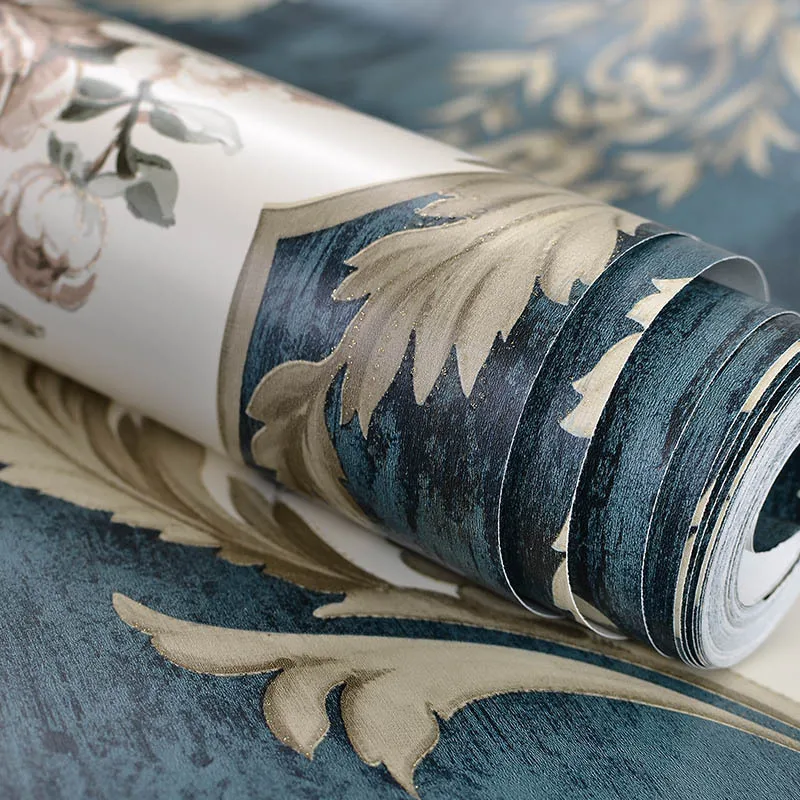 Американский синий цветок обои ретро стиль 3d темно-синий живой Европейский синие