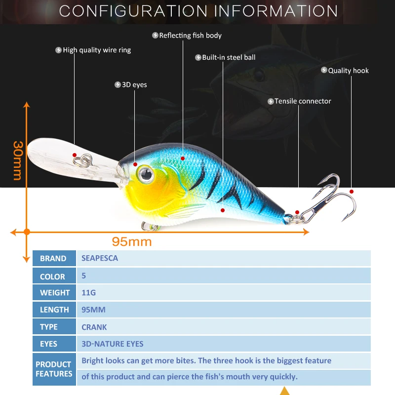 SEAPESCA 2018 длинная губа сумашедшая рыбалка приманка 95 мм 11 г 3D глаза опускается на