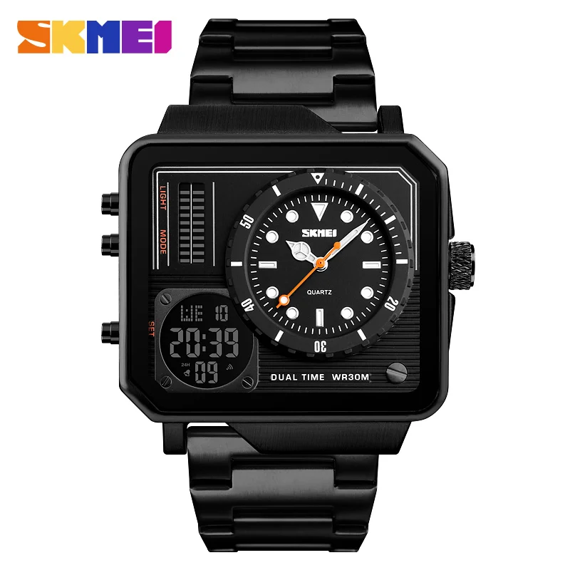 Black Watch SKMEI Для мужчин цифровые электронные часы Нержавеющая сталь ремешок часы день дата Дисплей личности сигнализация Просмотрам Relogio Masculino - Цвет: Black Watch
