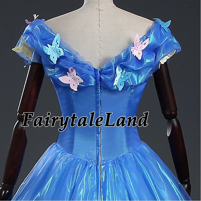 

Halloween Cosplay Princess Wedding Party Ball Gown Blue Dress Butterfly Off Shoulder Costume