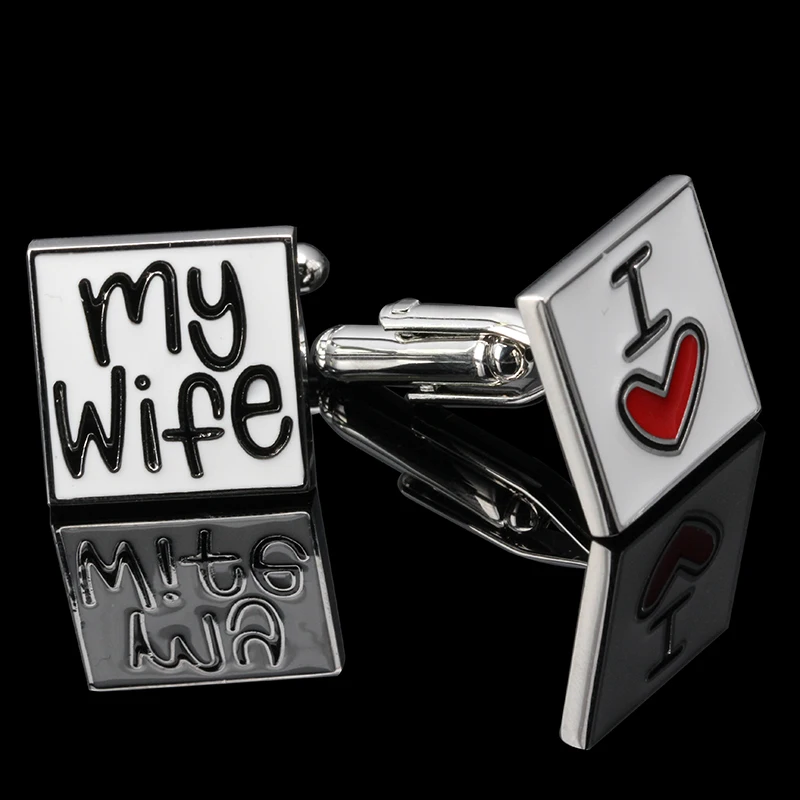 Высокое качество французский стиль запонки с надписью i Love My Wife для мужских