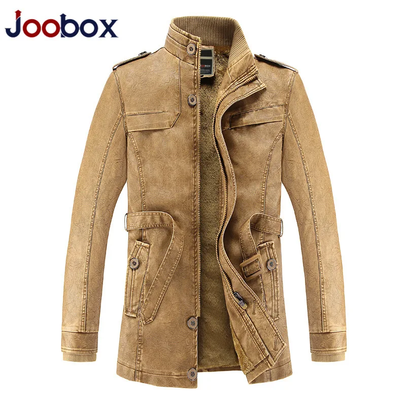 JOOBOX Роскошные мужские кожаные куртки зимние теплые из искусственного флиса плюс
