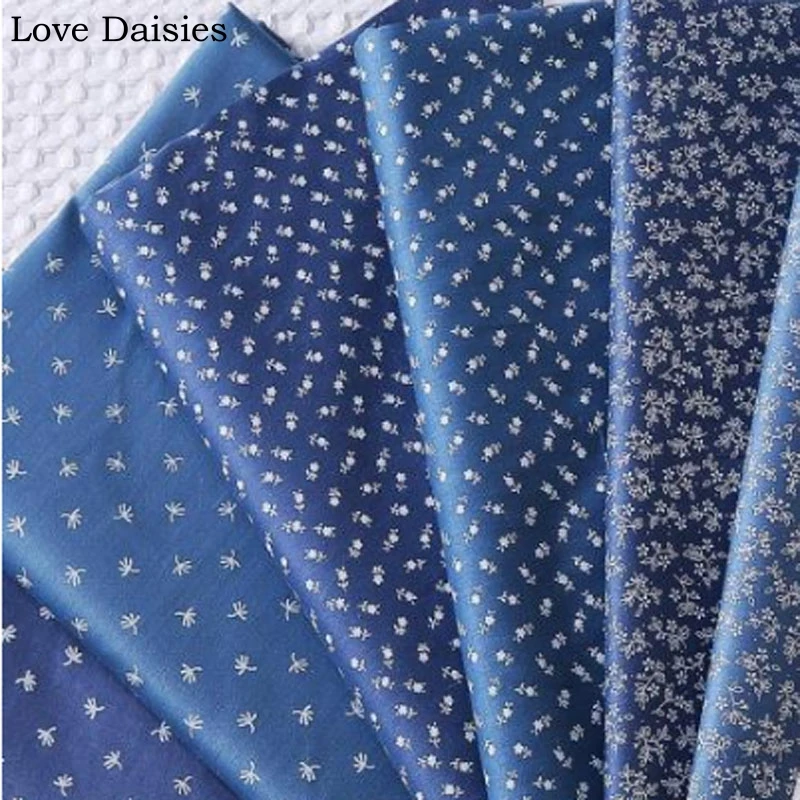 100% хлопок саржевая ткань темно синий маленький цветок для DIY кроватки постельные