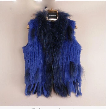 Жилет из кроличьего меха натуральный вязаный жилет отделка мехом енота бахрома