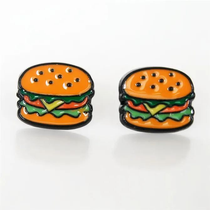 2018 New Promotion fast food Ear Earings Brincos 1pair Lady Fashion Lovely Cute Enamel Food hamburger Stud Earrings wholesale | Украшения и