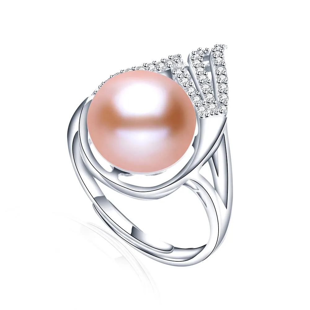 pink pearl Модные с высокой степенью блеска, реальные кольца с натуральным пресноводным жемчугом для Для женщин Циркон Серебряные ювелирные изделия новые тонкие регулируемые кольца - Цвет камня: pink pearl