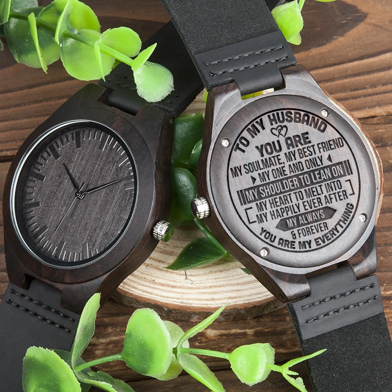 

BOBOBIRD лучший подарок моему мужу персональные пользовательские часы из эбеновой кожи подарочные персонализированные мужские деревянные наручные часы