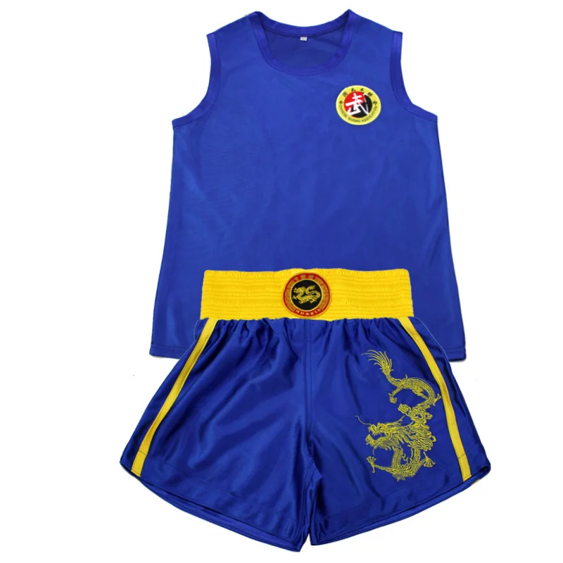 

08 Kick Boxing Uniforms Tank + MMA Muay Thai Boxing Suits Man Sanda Shorts Kungfu Wushu Suits Kids Boxing Wushu Clothes