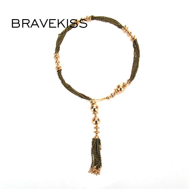 BRAVEKISS роскошные золотые цепи сплав бисер Y кисточкой Длинные Цепочки и ожерелья