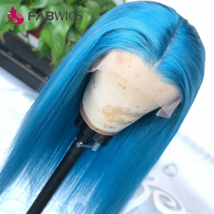 Fabwigs голубые парики из натуральных волос на кружеве, предварительно выщипанные прозрачные парики на кружеве, бразильские Реми кружевные парики небесно-голубого цвета