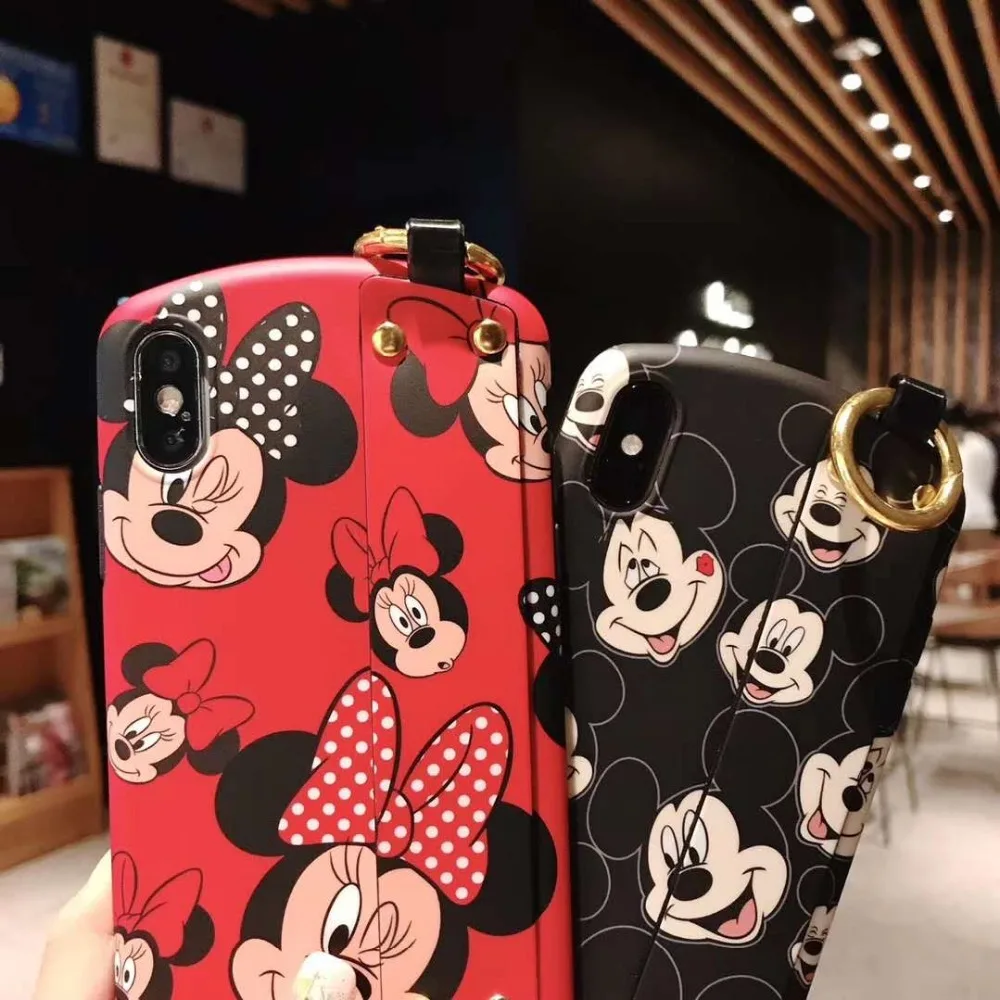 Mickey Minnie Curved for iPhone 6 7 8 Wristband Scrub x xr xsmax Case Back Cover |
