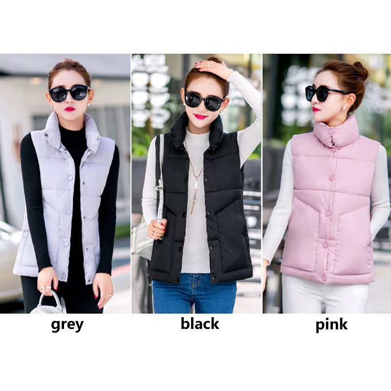 

Nice Pop Tide Women Autumn Winter Vest Cotton Wadded Solid Black Warm Waistcoat Femme Outerwear Casual Sleeveless Short Jacket