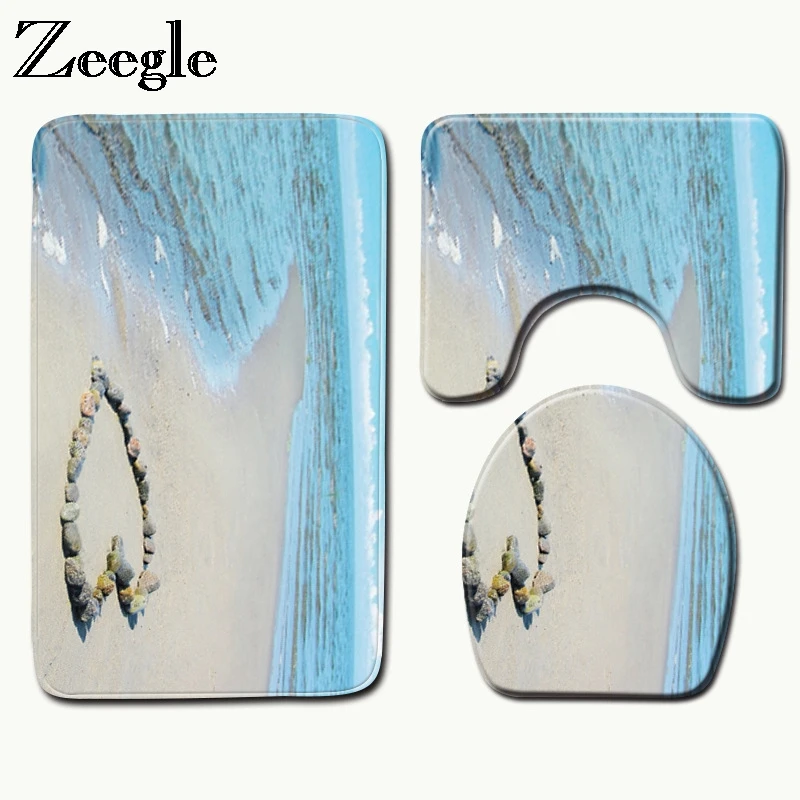 

Zeegle Bathroom Mats Anti Slip Bathroom Rugs Set Flannel Floor Bath Mat Washable Bathroom Toilet Rugs Absorbing Bath Carpet