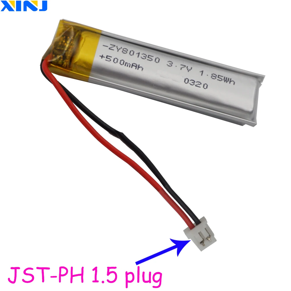 XINJ 3 7 V 500mAh литий полимерный Батарея 2pin JST PH 1 5 мм штекер 801350 для Bluetooth Динамик