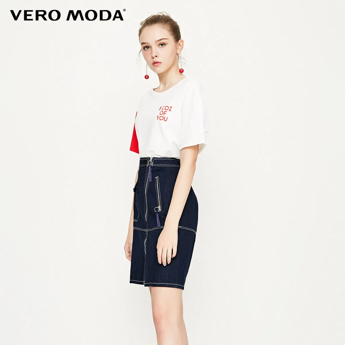Vero Moda Новая Женская Асимметричная декоративная джинсовая юбка с высокой талией на молнии | 318337520
