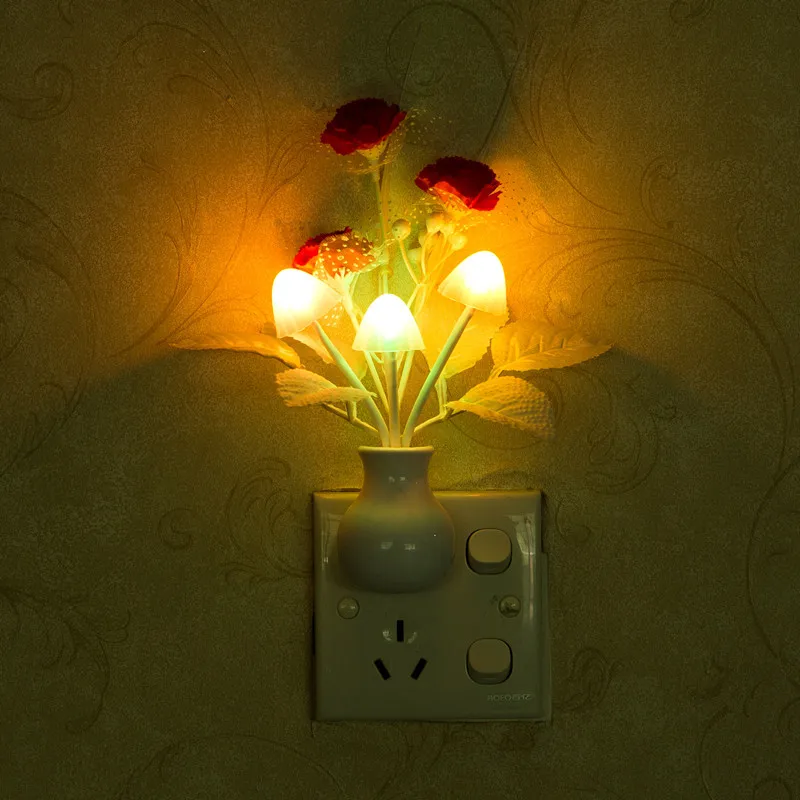 

Novelty Vase Led Night Light EU & US Plug Light Sensor 220V 3 LED Colorful flower Lamp wall lights for baby Kids Bedroom Decor
