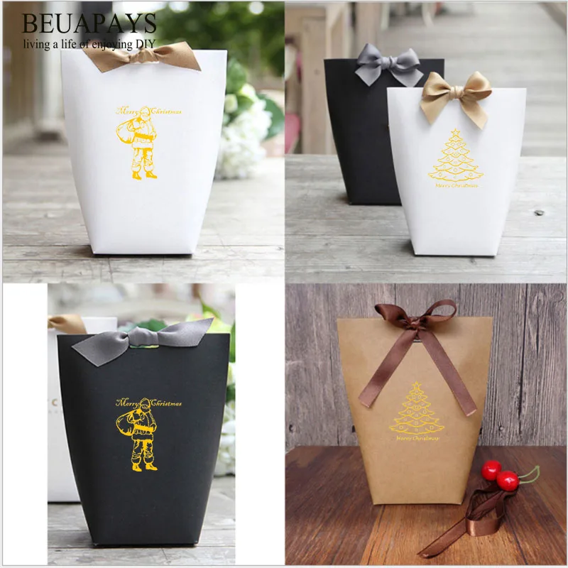 

30pcs gift boxes bags merry christmas Santa Claus christmas tree DIY paper bag folding large box thickening kraft decoration