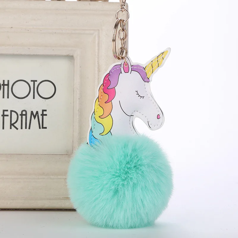 Unicorn Keychain Sleutelhanger Pom Leather Pompom Bag Charm Llavero Pompon Brelok Do Kluczy Trinket Women Car Cute Key Chain | Украшения и