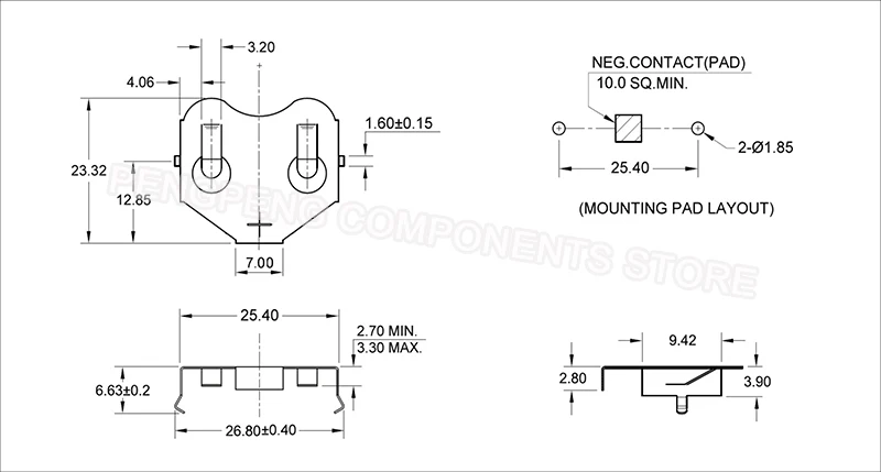 

50pcs/lot THM Precision Stamping Coin Cell CR2430 Battery Holder, CR2430 Battery Retainer