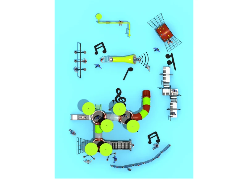 Koop Aangepaste Amusement Speeltuin Met Staal Dia Voor Kinderen Muziek Thema Plastic Glijbaan Park YLW-OUT180307
