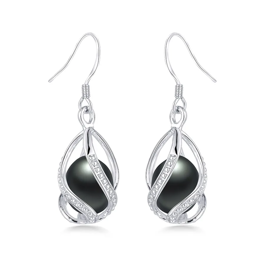 black pearl Серьги-капли с натуральным пресноводным жемчугом для женщин, Элегантные 925 пробы, серебряная клетка, ювелирное изделие, модные DIY серьги, новинка - Окраска металла: black pearl