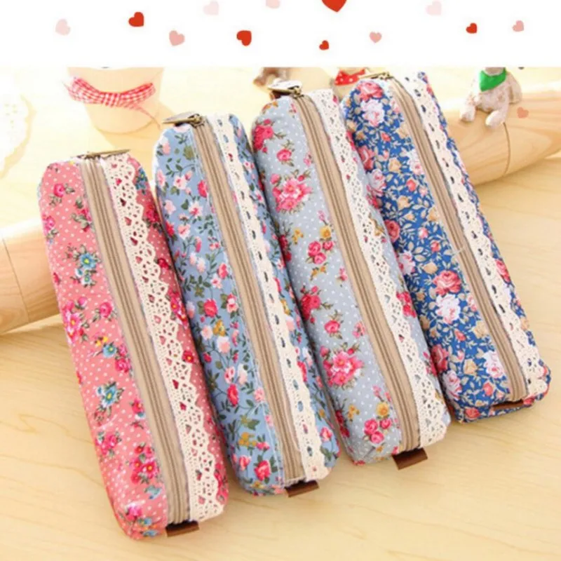 Милая Цветочная коробка для ручек в горошек Хлопковая сумка на молнии отделки