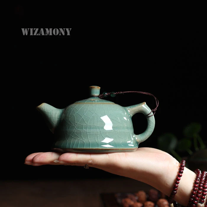 Новинка Лидер продаж хрустящая глазурь Longquan Celadon 170 мл Zisha керамика искусство плоский чайник фарфор Исин глина имитация антикварный чайник