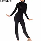 LZCMsoft женский нейлоновый комбинезон с длинными рукавами для гимнастики, водолазка, черный комбинезон, спандекс, без ног, костюм для танцев