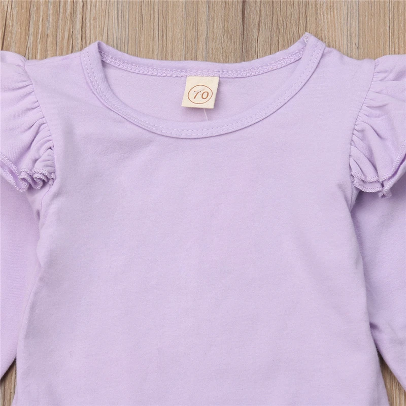 Autumn/Winter Baby Girls Elegant Clothes Set Ruffle Purple Tops Romper Jumpsuit+Flower Bow Pants Toddler Girl Outfit |