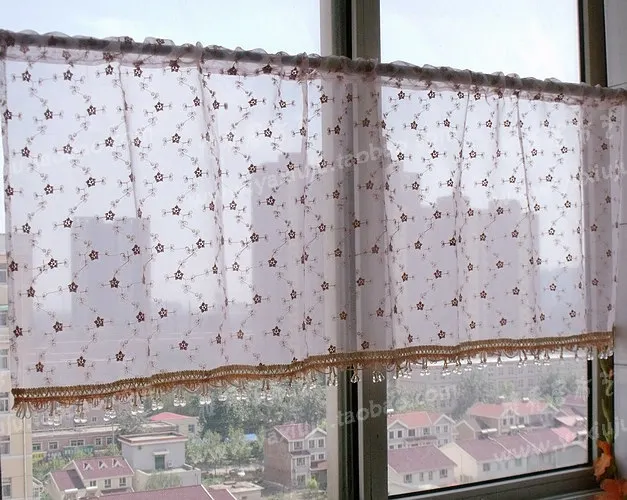 

Free shipping Pink lace embroidered lace bead rustic yarn tulle kitchen curtains for living room bedroom coffee curtain 150*50cm