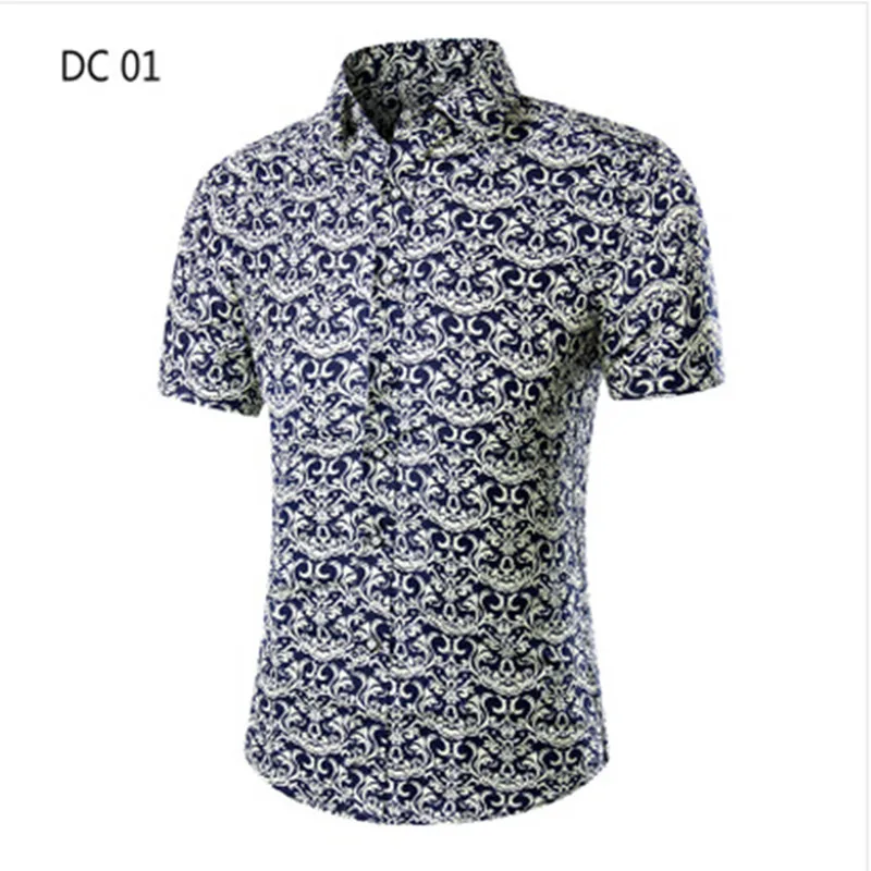 Новое поступление 2018 модная мужская гавайская рубашка с коротким рукавом 10