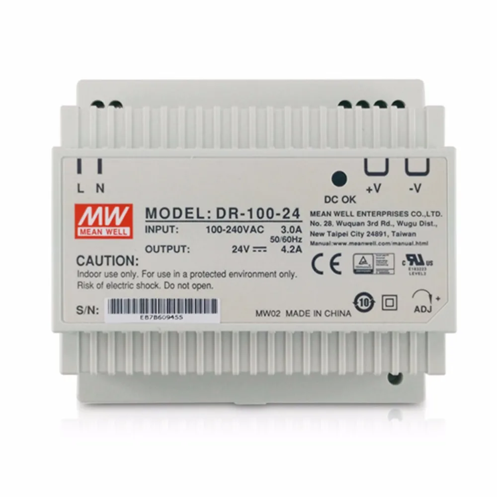 Оригинальный источник питания Meanwell DR 100 с одним выходом Вт 24 В 12 15 в промышленная