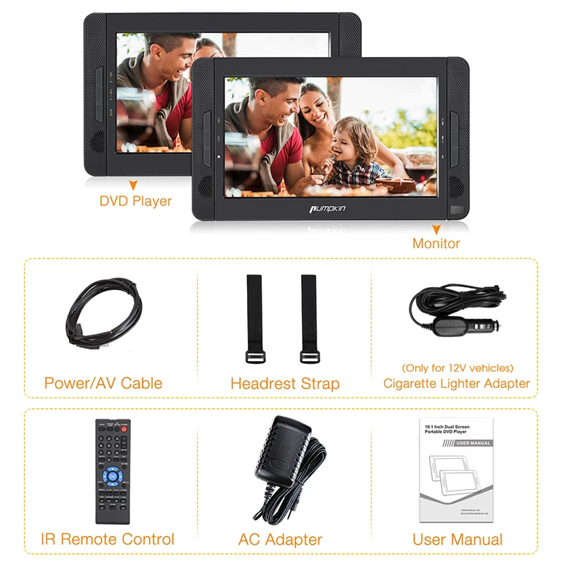 Pumpkin 10 1 ''портативный автомобильный подголовник двойной dvd плеер HD TFT LCD экран