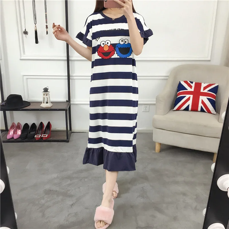 100% хлопок мультфильм короткие женские пижамы плюс жир Расширенная ночная