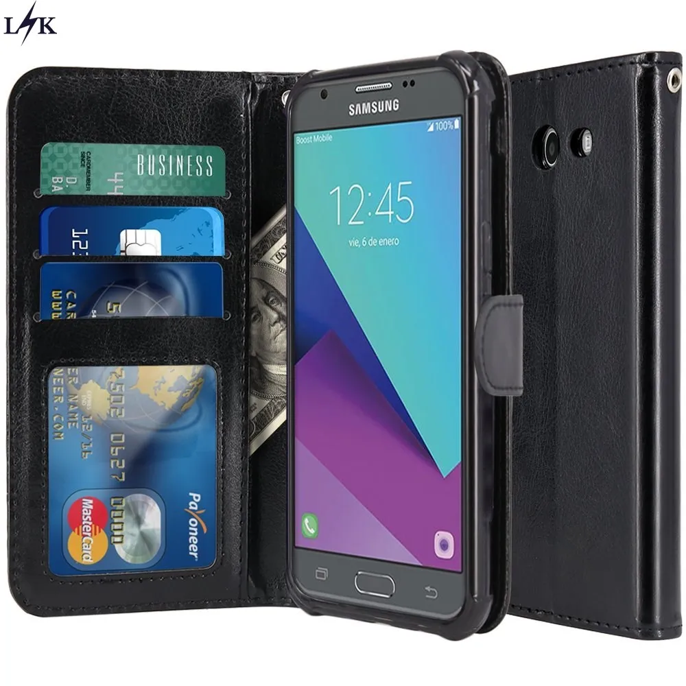 Для Galaxy J3 Появляются Случай LK Роскошный PU Кожаный Бумажник Флип Защитный Чехол