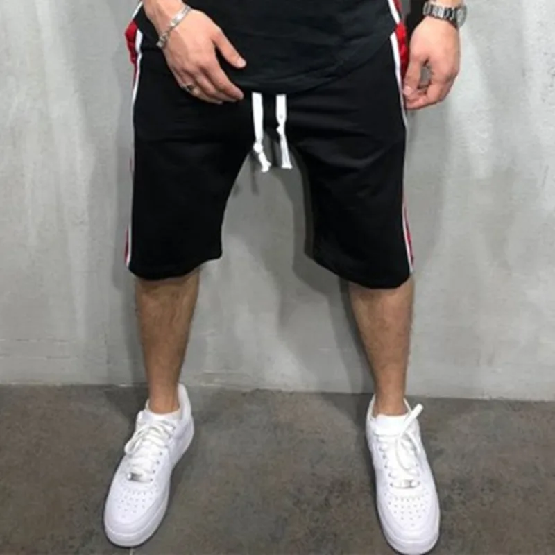 black Новые летние спортивные для бега тонкие мужские черные короткие брюки для бодибилдинга мужские полосатые брюки с 7 секциями горячие брюки - Цвет: black