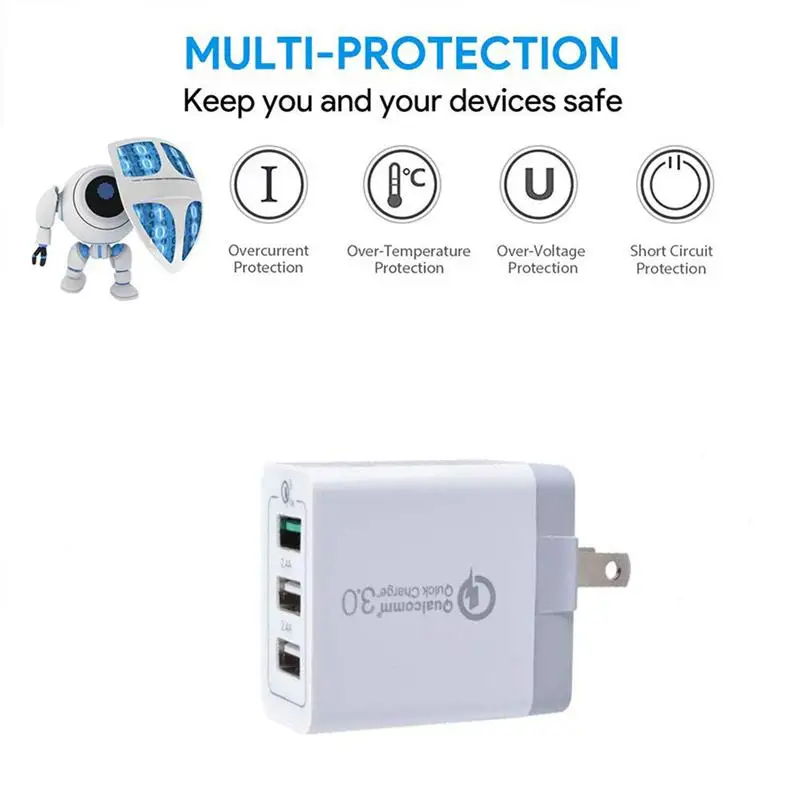 Многофункциональное настенное зарядное устройство QC3.0 портативное USB с 3 usb