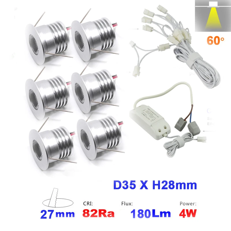 

Super Hot 1W 2W 3W 4W 6PCS/set Mini Led Down light Lamp 80Ra 100Lm/W Spot Ceiling Light for Cabinet Closet 5 Years Warranty