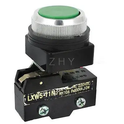 AC 300V 10A SPST 33 мм резьбы мгновенный зеленый Кнопочный