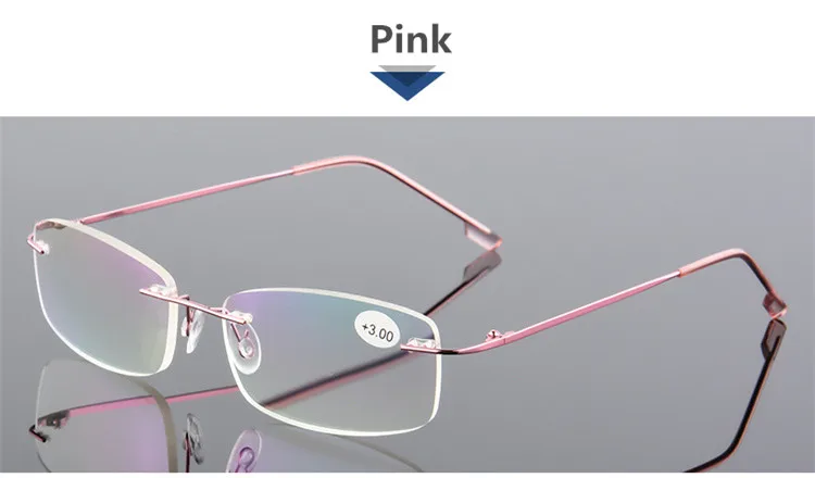 C3 Pink Сверхэластичные складные очки для чтения для пожилых, без оправы, ультра-светильник, с памятью, сплав, без оправы, прямоугольные очки - Цвет оправы: C3 Pink
