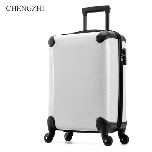 white CHENGZHI Мода контракт 2" 24" дюймов Высокое качество PP сумки на колёсиках Дорожный чемодан колёса - Цвет: white