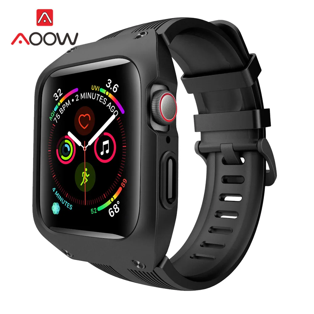Full Black Силиконовый ремешок для часов с чехол для iWatch Apple Watch Series 4 44 мм Собранный защитный чехол для браслета - Цвет ремешка: Full Black