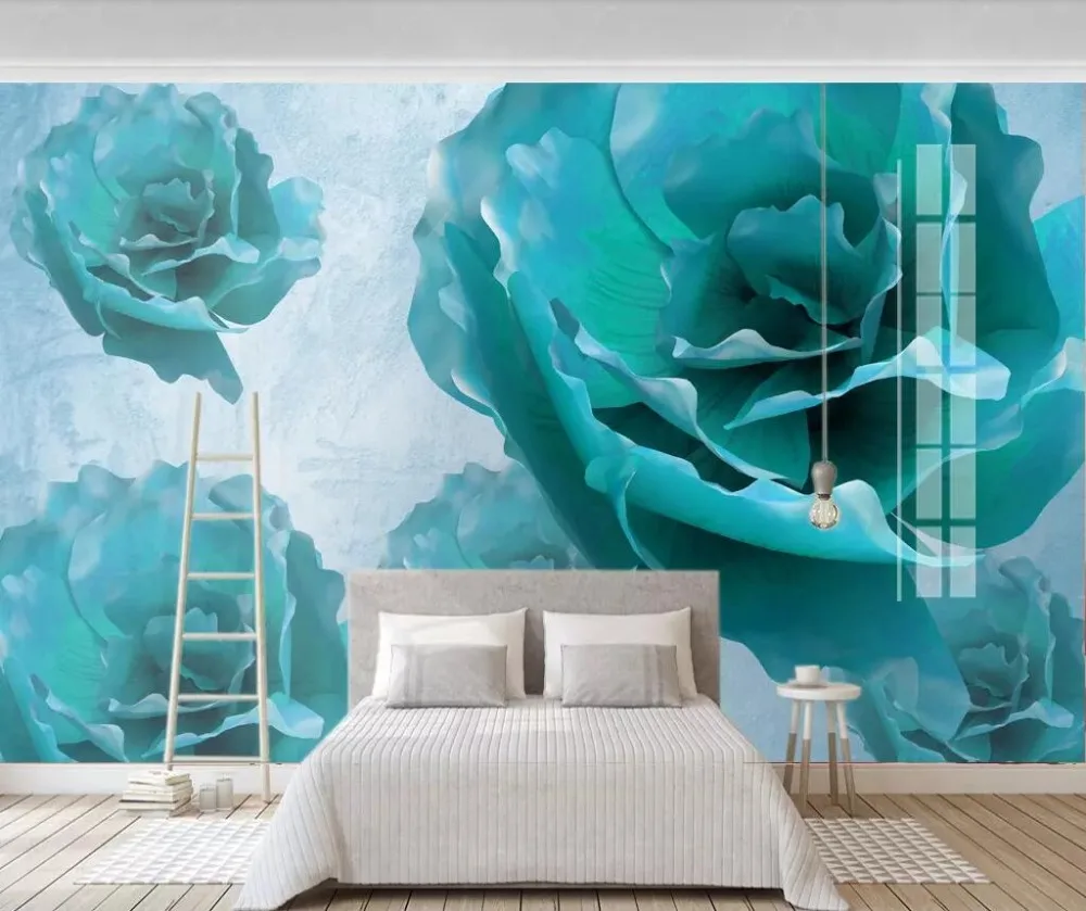 

New 3d blue anaglyph peony new Chinese style background wall