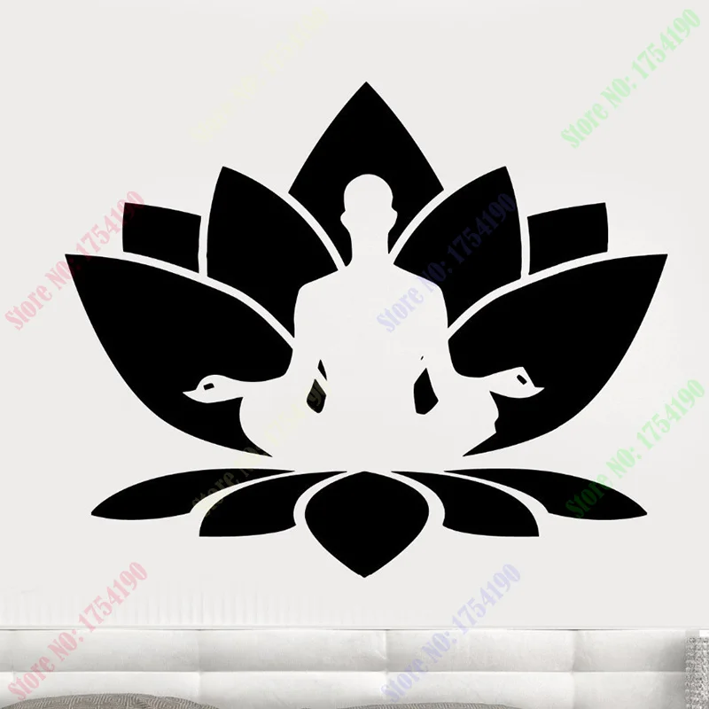 

Free Shipping Vinyl Wall Sticker Home Decal Wall Decal Lotus Flower Seated Buddha Meditation Yoga Studio home decoration