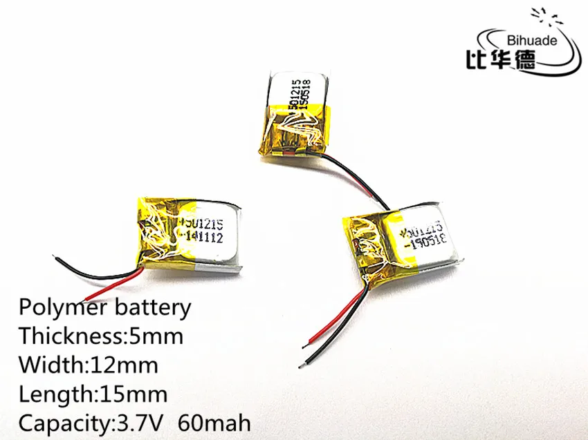 10 шт./лот 3 7 В 60 мАч 501215 полимерный литий-ионный/литий-ионный аккумулятор для