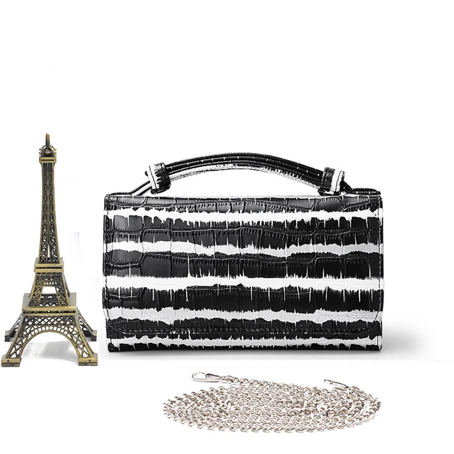 Stripe Black Bolsa Feminina, женская сумка из натуральной кожи, женская модная сумка на плечо с цепочкой, роскошная дизайнерская крокодиловая сумка, сумки-мессенджеры - Цвет: Stripe Black