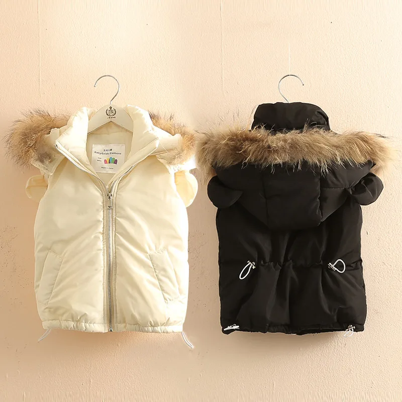 

2022 Winter 2-10 Years Animal Ear Faux Fur Hat Solid Color Thickening Plus Velet Outwear Kids Baby Girl Hooded Vests Waistcoats