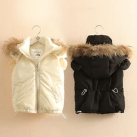 girls outwearcoats 2021 winter 2 10 years animal ear faux fur hat solid color thickening plus velet kids baby girl hooded vests