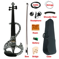 middle a electric art violin full size 44 black white flowers solid wood ebony fittings silent violino with case bow rosin
