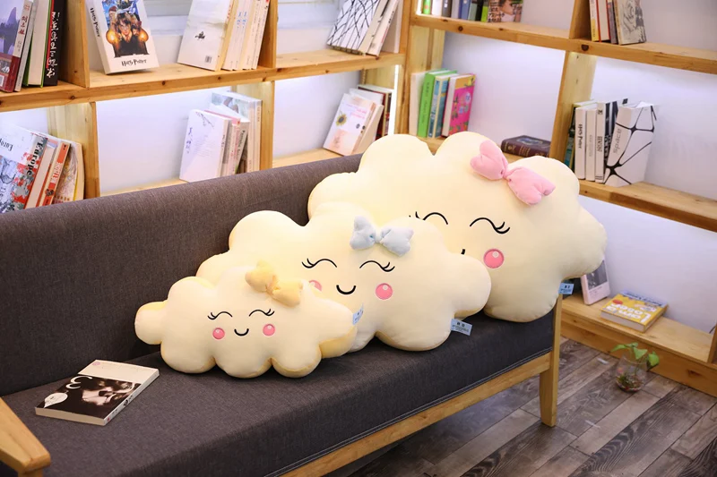 Мягкая плюшевая подушка с милой улыбкой и белым облаком, Kawaii Cloud, мягкие плюшевые игрушки для детей, детские подушки, подарок для девочек